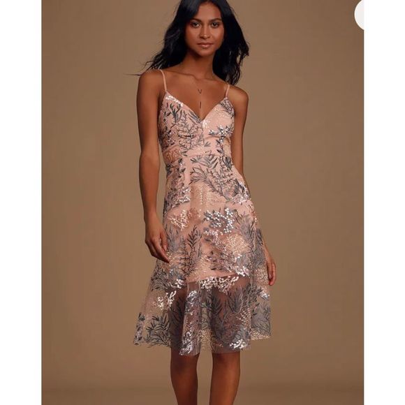 Lulus feeling so vine blush pink floral embroidered midi dress - Picture 1 of 12
